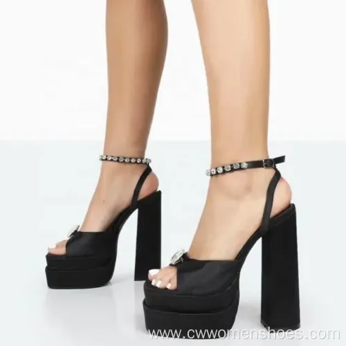 Red Sparkly Heeled Sandals with Rhinestone Straps